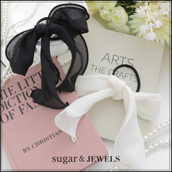 画像1: 【アクセサリー/ヘアゴム】シアーリボンヘアゴム【2カラー】[OF02] (1)