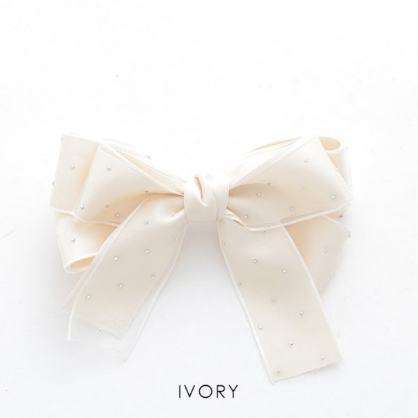 画像2: 【アクセサリー：バレッタ】ビジューシフォンリボンバレッタ【4カラー】[OF02] (2)