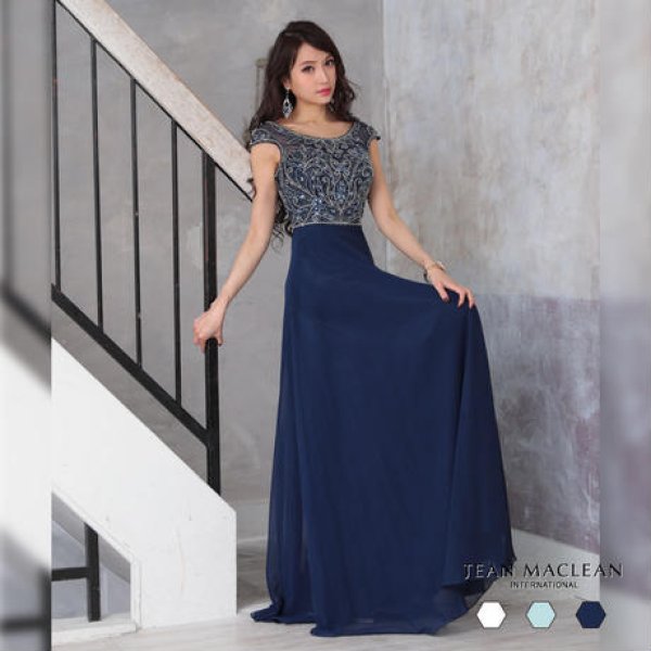 画像4: 【JEAN MACLEAN/ジャンマクレーン】ビーズ刺繍/ シフォン/ Aライン/ スピンドル/ ロング/ロングドレス /キャバドレス long[OF2A] (4)