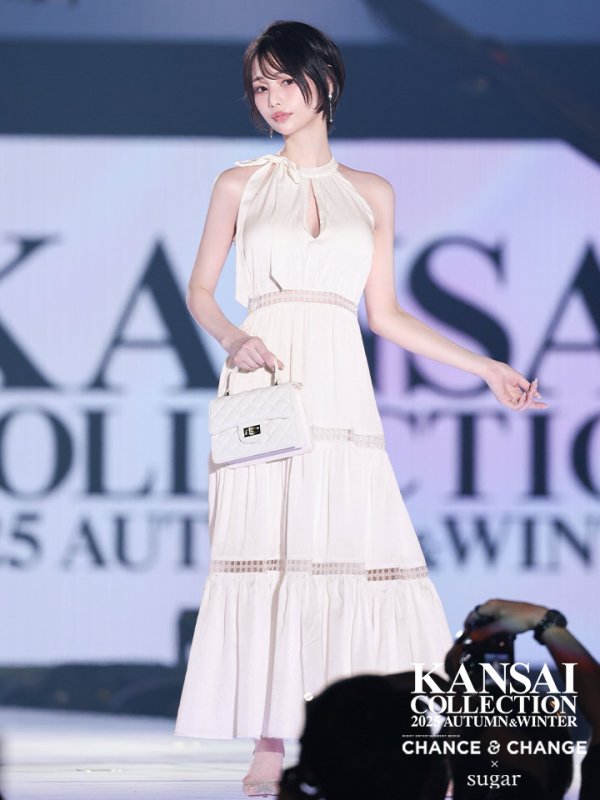 画像2: 【天海りこ/関西コレクション着用】Lサイズあり【DEA./ディア】リボンタイ/ スカラップレース/ フレア/ ロングドレス/ キャバドレス long[OF08] (2)