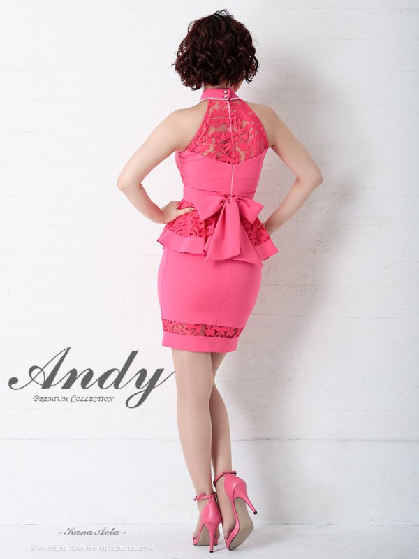 画像17: 【ANDY/アンディ】ハイネック/ リボンブローチ/ ノースリーブ/ ペプラム/ タイト/ ミニドレス/ キャバドレス[OF05] (17)