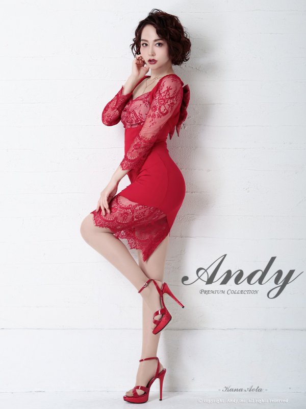 画像16: 【ANDY/アンディ】レース/ 七分袖/ バックリボン/ タイト/ ミニドレス/ キャバドレス[FB03] (16)