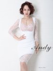 【ANDY/アンディ】レース/ 七分袖/ バックリボン/ タイト/ ミニドレス/ キャバドレス/ホワイトベージュ