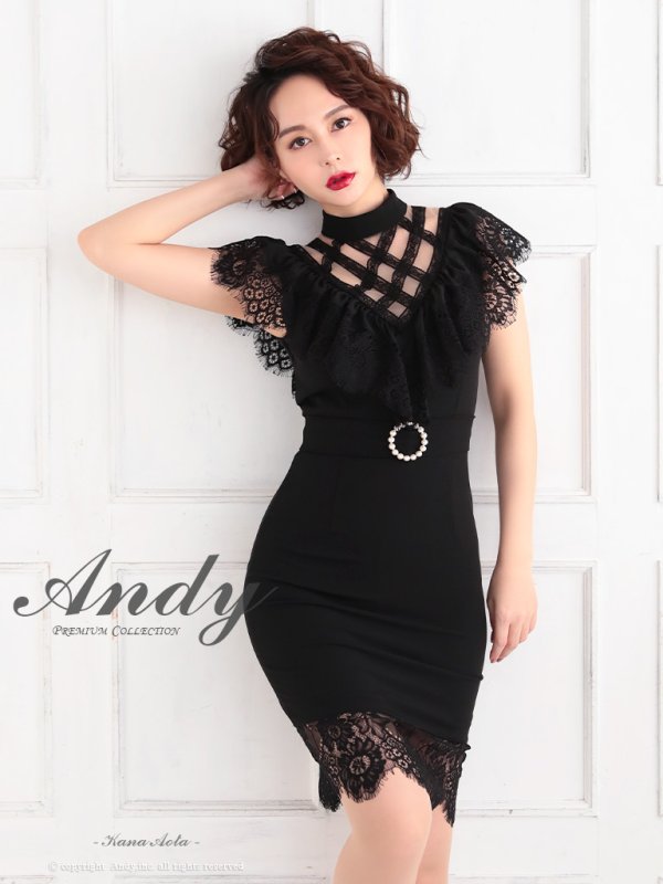 Andy ANDY Fashion Press 04 COLLECTION 07【ANDY/アンディ】レース/ ハイウエスト切替/ ショートスリーブ/ タイト/ ミニドレス/ キャバドレス/ブラック