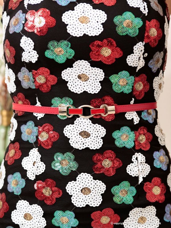 画像8: 【ANDY/アンディ】スパンコール/ ベルト付き/ ハイネック/ シフォンリボン/ タイト/ キャバドレス[FB03] (8)