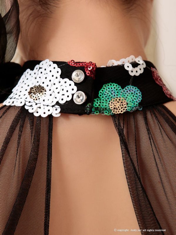 画像7: 【ANDY/アンディ】スパンコール/ ベルト付き/ ハイネック/ シフォンリボン/ タイト/ キャバドレス[FB03] (7)