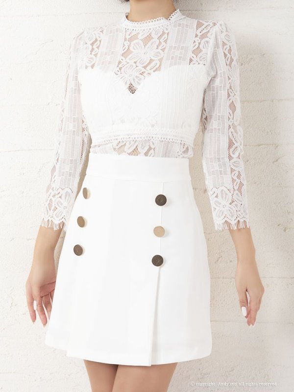 画像30: 【Andy ANDY Fashion Press 09 COLLECTION 05】フラワーレース/ ゴールドボタンデザイン/ 七分袖/ 長袖/ 袖あり/ プリーツ/ ミニドレス/ キャバドレス[OF05] (30)