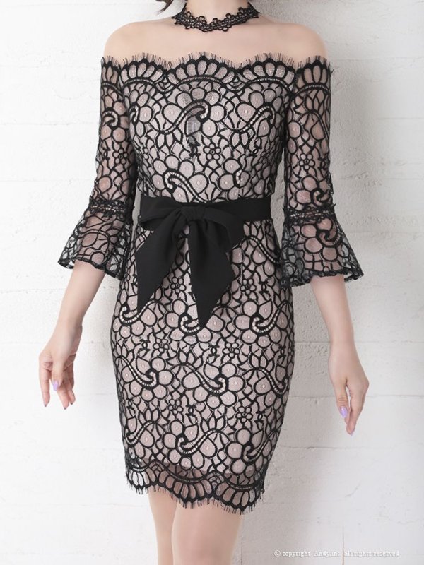 画像6: Andy ANDY Fashion Press 11 COLLECTION 06【ANDY/アンディ】総レース/ オフショルデザイン/ ハーフスリーブ/ 袖あり/ タイト/ ミニドレス/ キャバドレス[OF05] (6)