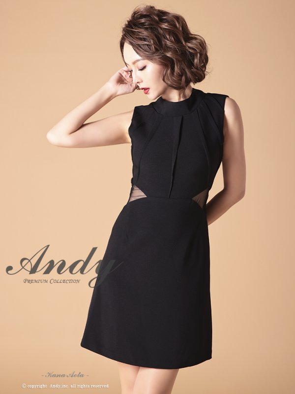 【ANDY/アンディ】ワンカラー/ カットアウト/ ハイネック/ バックリボン/ ノースリ/ タイト/ミニドレス/ キャバドレス ブラック