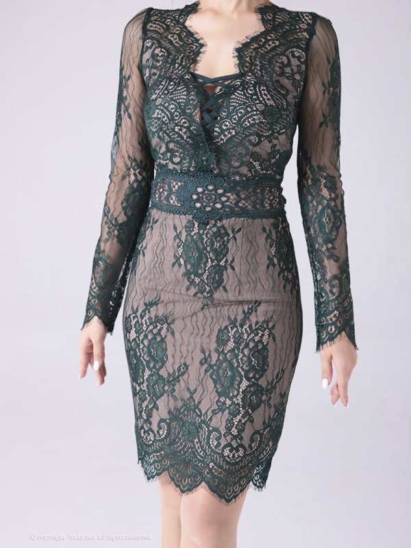 画像30: 【ANDY/アンディ】総レース/ バストクロスデザイン/ 長袖/ 袖あり/ タイト/ ミニドレス/ キャバドレス[OF05] (30)
