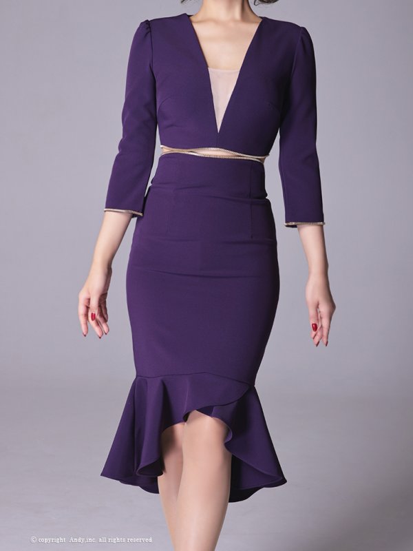 画像32: 【ANDY/アンディ】マーメイド/ 七分袖/ 長袖/ 袖あり/ カットアウト/ ワンカラー/ テールカット/ フリル/ ミディアム/ キャバドレス[OF05] (32)