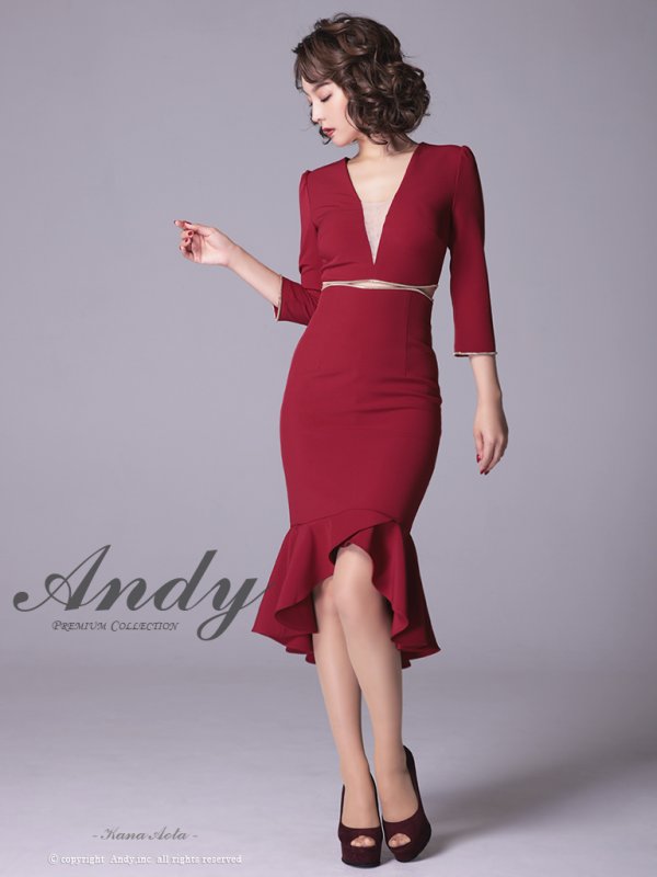 画像18: 【ANDY/アンディ】マーメイド/ 七分袖/ 長袖/ 袖あり/ カットアウト/ ワンカラー/ テールカット/ フリル/ ミディアム/ キャバドレス[OF05] (18)
