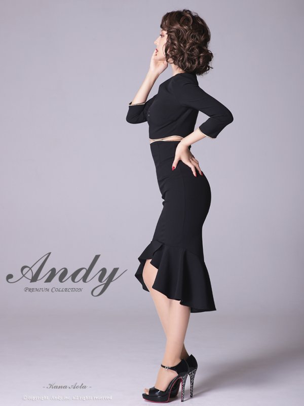 画像3: 【ANDY/アンディ】マーメイド/ 七分袖/ 長袖/ 袖あり/ カットアウト/ ワンカラー/ テールカット/ フリル/ ミディアム/ キャバドレス[OF05] (3)