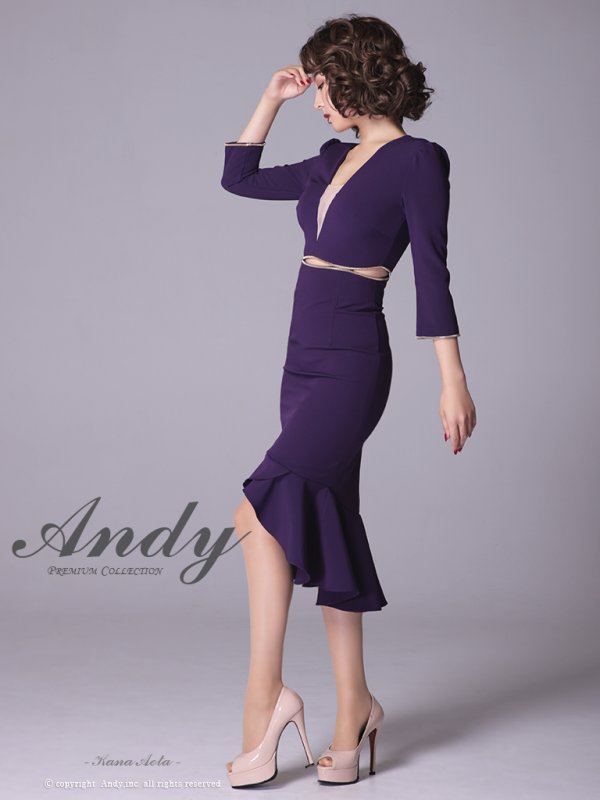 画像27: 【ANDY/アンディ】マーメイド/ 七分袖/ 長袖/ 袖あり/ カットアウト/ ワンカラー/ テールカット/ フリル/ ミディアム/ キャバドレス[OF05] (27)