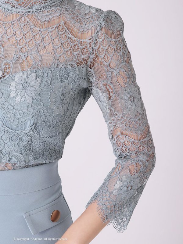 画像6: 【ANDY/アンディ】フラワーレース/ ハイネック/ 切替デザイン/ 袖あり/ 長袖/ Aライン/ ミニドレス/ キャバドレス[OF05] (6)