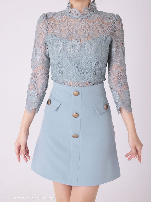 画像9: 【ANDY/アンディ】フラワーレース/ ハイネック/ 切替デザイン/ 袖あり/ 長袖/ Aライン/ ミニドレス/ キャバドレス[OF05] (9)