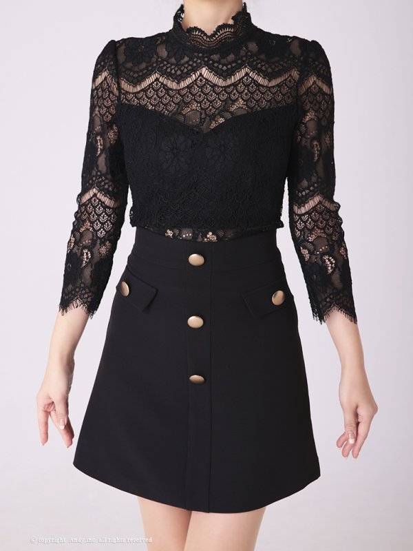 画像18: 【ANDY/アンディ】フラワーレース/ ハイネック/ 切替デザイン/ 袖あり/ 長袖/ Aライン/ ミニドレス/ キャバドレス[OF05] (18)