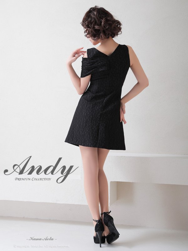 画像4: 【Andy ANDY Fashion Press 14 COLLECTION 04】ジャガード/ ワンカラー/ デコルテクロスリボン/ アシンメトリー/ フレア/ Aライン/ 台形スカート/ ミニドレス/ キャバドレス[OF05] (4)