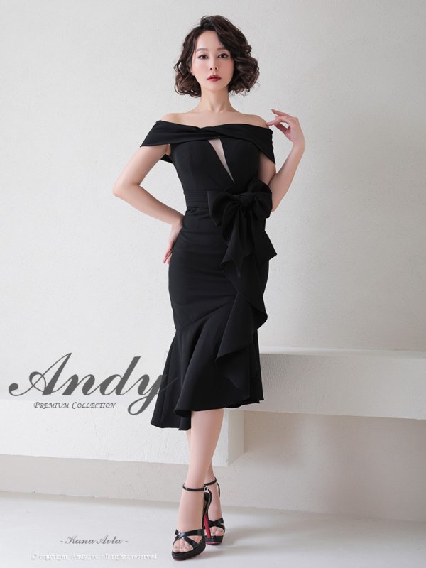画像2: 【Andy ANDY Fashion Press 14 COLLECTION 10】ワンカラー/ バストシアー/ マーメイド/ オフショル/ ウエストリボン/ フリル/ アシメ/ ミディアム/ キャバドレス[OF05] (2)