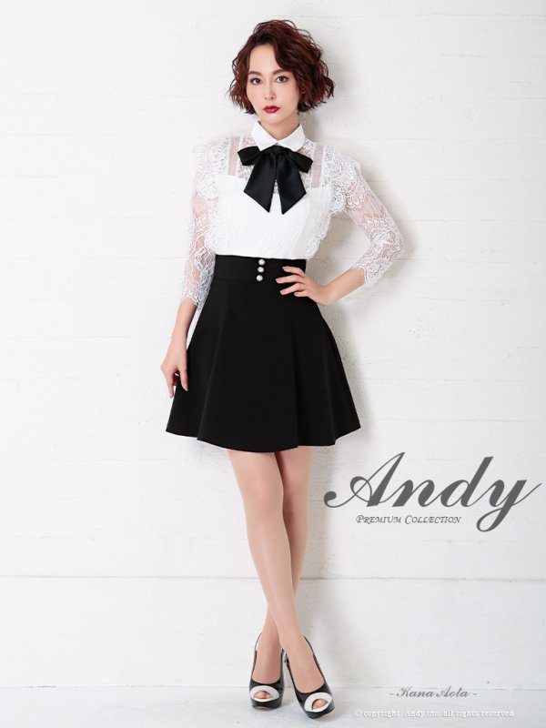 画像11: 【ANDY/アンディ】襟付き/ リボン/ レース/ 切替/ 七分袖/ 長袖/ 袖あり/ フレア/ ミニドレス/ キャバドレス[OF05] (11)