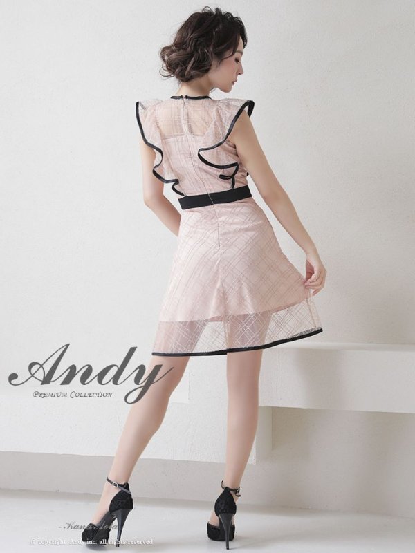 画像18: 【ANDY/アンディ】スパンコール/ チェック柄チュール/ パイピング/ フレア/ フリルスリーブ/ Aライン/ ミニドレス/ キャバドレス[OF05] (18)