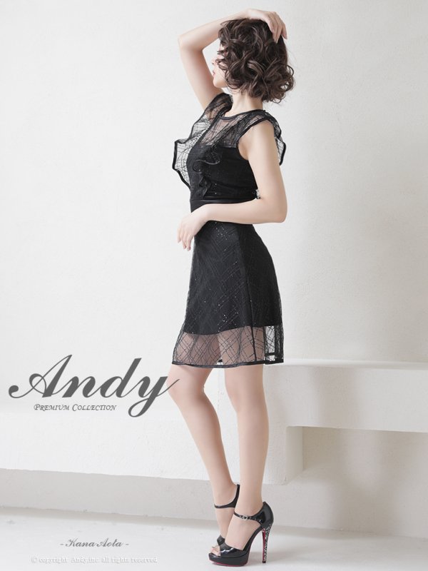 画像3: 【ANDY/アンディ】スパンコール/ チェック柄チュール/ パイピング/ フレア/ フリルスリーブ/ Aライン/ ミニドレス/ キャバドレス[OF05] (3)