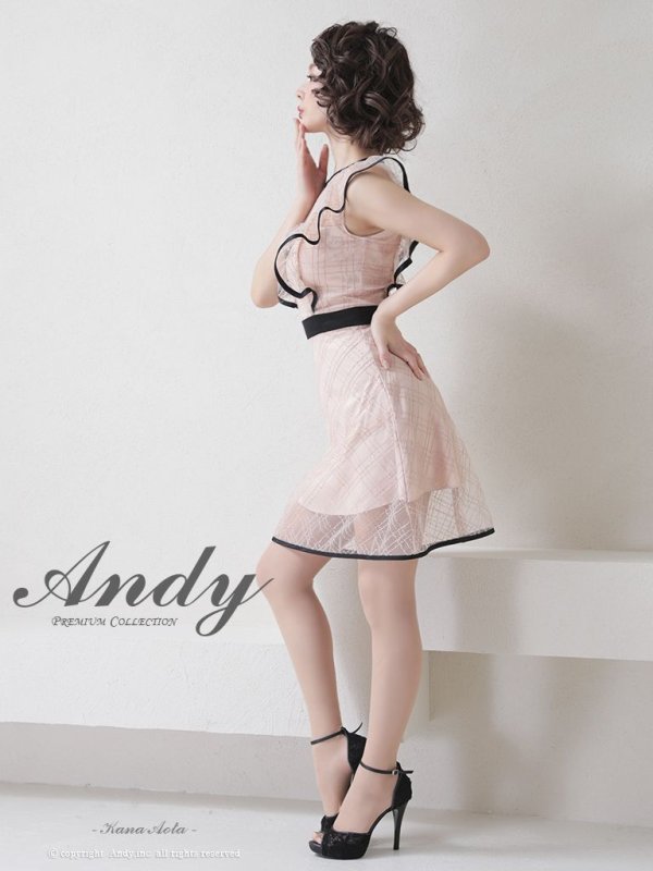 画像17: 【ANDY/アンディ】スパンコール/ チェック柄チュール/ パイピング/ フレア/ フリルスリーブ/ Aライン/ ミニドレス/ キャバドレス[OF05] (17)