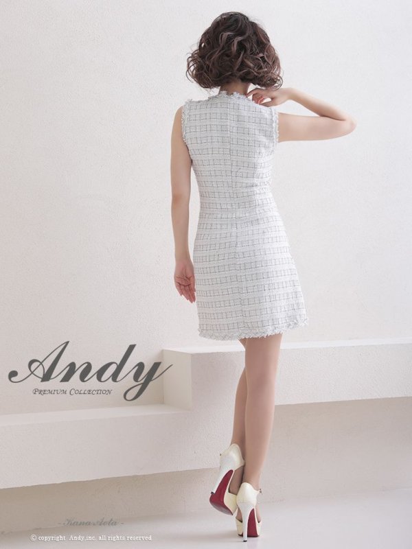 画像4: 【ANDY/アンディ】チェック柄/ ツイード/ フリンジ/ ノースリーブ/ 台形スカート/ フレア/ ワンピース/ ミニドレス/ キャバドレス[OF05] (4)