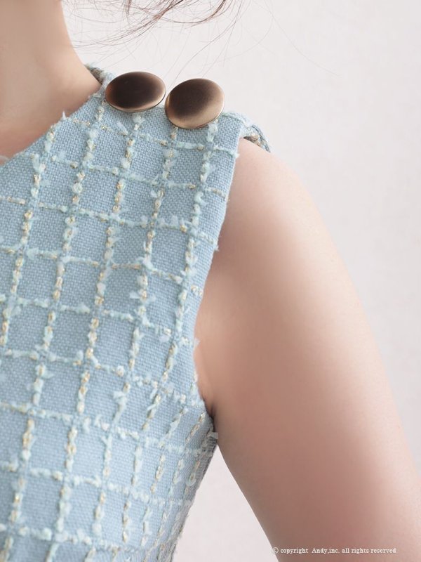 画像7: 【ANDY/アンディ】チェック柄/ ツイード/ フリル/ ノースリーブ/ 台形スカート/ フレア/ ワンピース/ ミニドレス/ キャバドレス[OF05] (7)