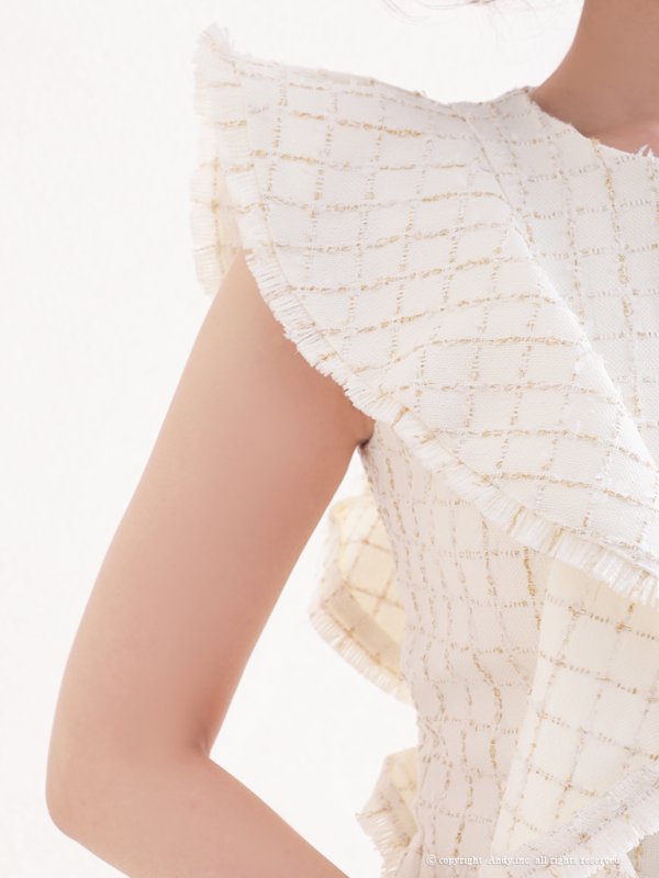 画像22: 【ANDY/アンディ】チェック柄/ ツイード/ フリル/ ノースリーブ/ 台形スカート/ フレア/ ワンピース/ ミニドレス/ キャバドレス[OF05] (22)