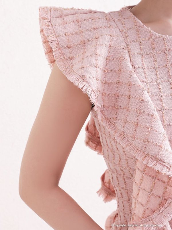 画像14: 【ANDY/アンディ】チェック柄/ ツイード/ フリル/ ノースリーブ/ 台形スカート/ フレア/ ワンピース/ ミニドレス/ キャバドレス[OF05] (14)