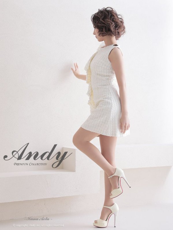 画像20: 【ANDY/アンディ】チェック柄/ ツイード/ フリル/ ノースリーブ/ 台形スカート/ フレア/ ワンピース/ ミニドレス/ キャバドレス[OF05] (20)