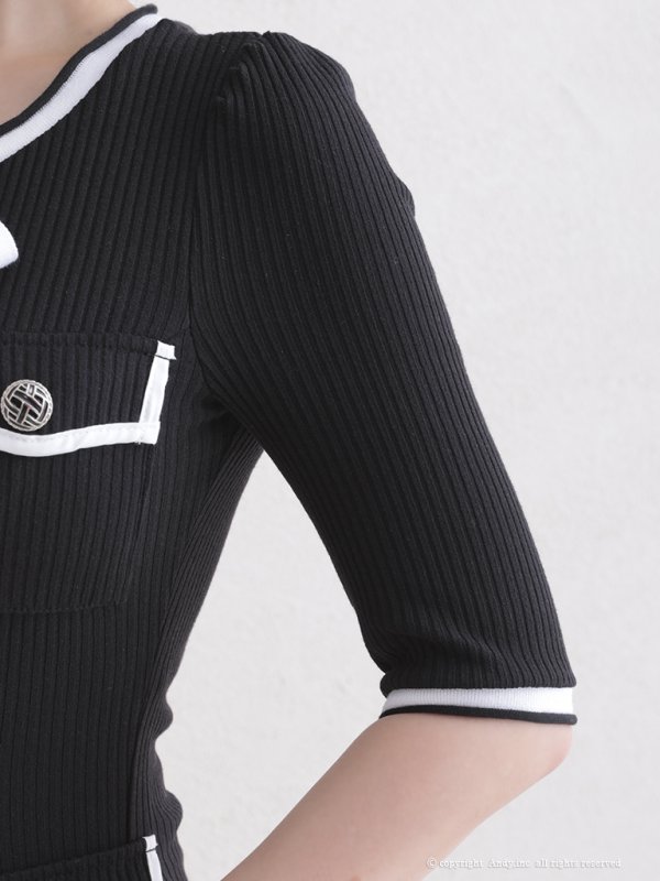 画像33: 【ANDY/アンディ】ネックリボン/ 五分袖/ 袖あり/ ストレッチリブ/ パイピング/ ボタン/ ワンピース/ Aライン/ ミニドレス/ キャバドレス[OF05] (33)