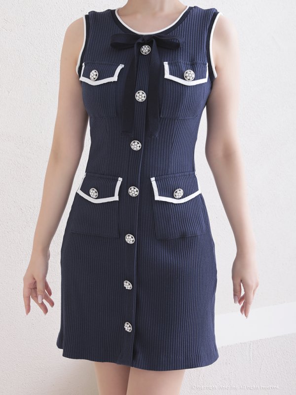 画像21: 【ANDY/アンディ】ノースリーブ/ リボン/ ポケット風デザイン/ パールボタン/ ストレッチ/ タイト/ ミニドレス/ キャバドレス[OF05] (21)