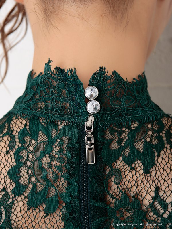 画像8: 【ANDY/アンディ】長袖/レース/ ハイネック/ カットアウト/ スリット/ タイト/ ミニドレス/ キャバドレス[OF05] (8)