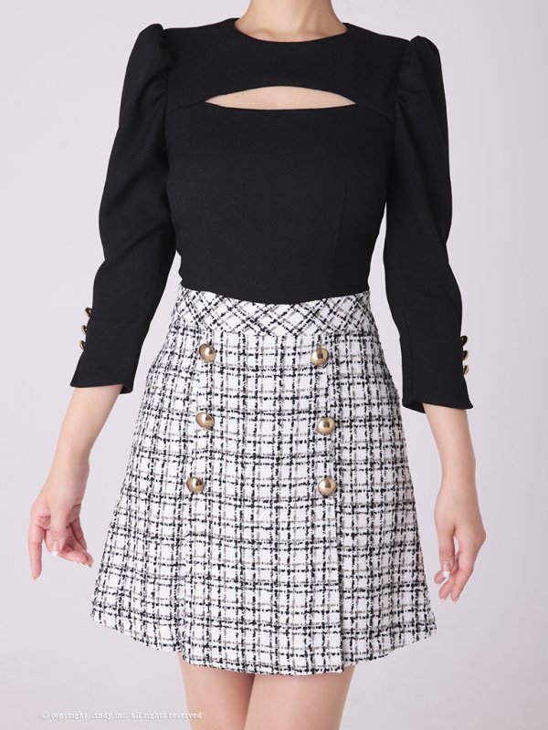 画像14: 【ANDY/アンディ】切替/ 袖あり/ 七分袖/ チェック柄/ カットアウト/ Aライン/ ミニドレス/ キャバドレス[FB03] (14)