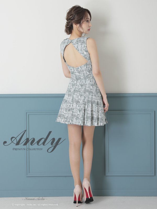 画像20: 【ANDY/アンディ】ミックスツイード/ ノースリーブ/ バックカットアウト/ ストレッチ/ プリーツ/ フレア/ Aライン/ ミニドレス/ キャバドレス[OF05] (20)
