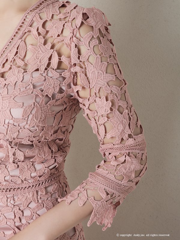 画像15: 【ANDY/アンディ】ワンカラー/ 総ケミカルレース/ 七分袖/ 袖あり/ タイト/ ミディアムドレス/ キャバドレス[FB03] (15)