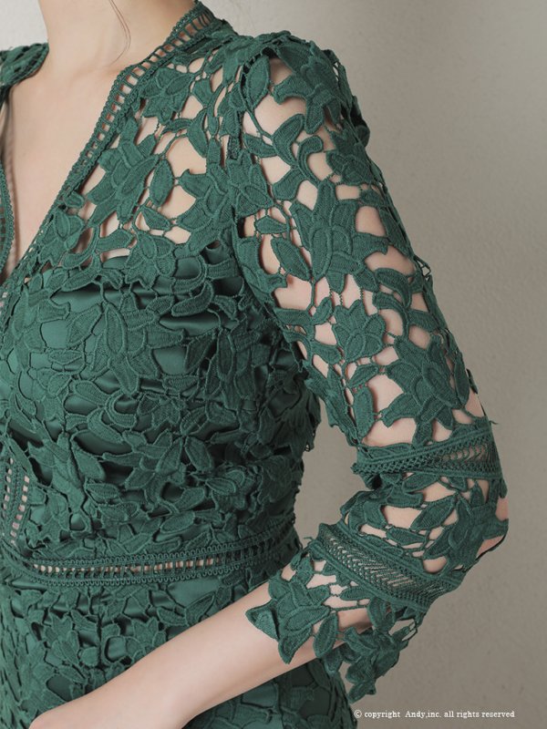 画像31: 【ANDY/アンディ】ワンカラー/ 総ケミカルレース/ 七分袖/ 袖あり/ タイト/ ミディアムドレス/ キャバドレス[FB03] (31)