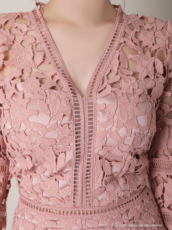 画像14: 【ANDY/アンディ】ワンカラー/ 総ケミカルレース/ 七分袖/ 袖あり/ タイト/ ミディアムドレス/ キャバドレス[FB03] (14)