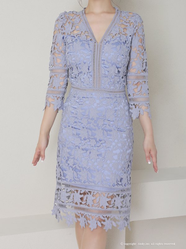 画像21: 【ANDY/アンディ】ワンカラー/ 総ケミカルレース/ 七分袖/ 袖あり/ タイト/ ミディアムドレス/ キャバドレス[FB03] (21)