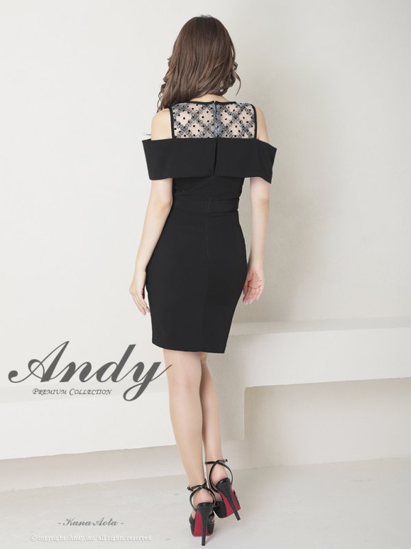 画像12: 【ANDY/アンディ】ドットレース/ オフショルダー/ タック/ タイト/ アシンメトリー/ 膝丈/ ミディアムドレス/ ミニドレス/ キャバドレス[FB03] (12)