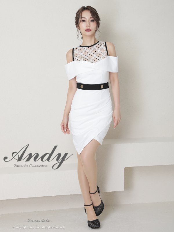 画像18: 【ANDY/アンディ】ドットレース/ オフショルダー/ タック/ タイト/ アシンメトリー/ 膝丈/ ミディアムドレス/ ミニドレス/ キャバドレス[FB03] (18)