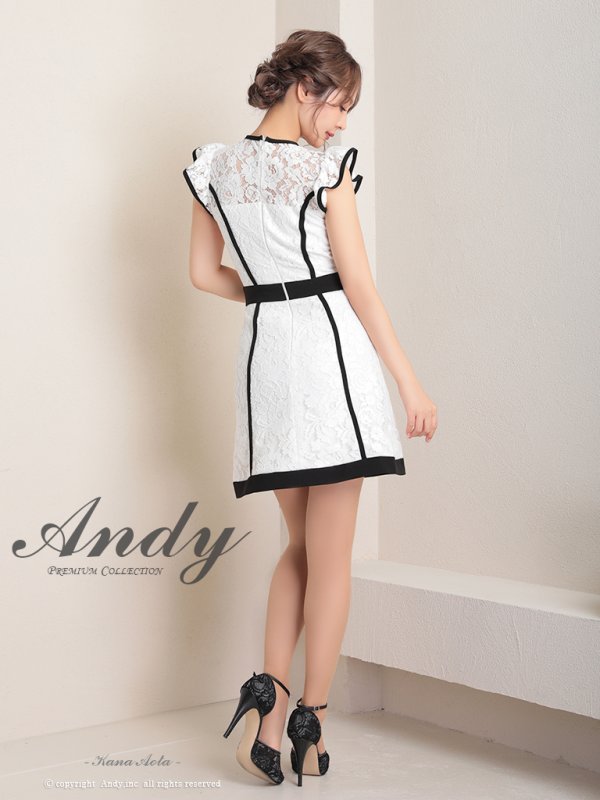 画像4: 【ANDY/アンディ】フラワーレース/ パイピング/ フリルショルダー/ ノースリーブ/ Aライン/ フレア/ ミニドレス/ キャバドレス[OF05] (4)