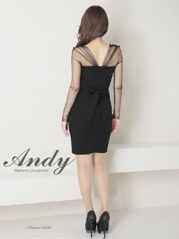画像13: 【ANDY/アンディ】ワンカラー/ シースルー/長袖/ 袖あり/ バックリボン/ タイト/ ミニドレス/ キャバドレス[OF05] (13)