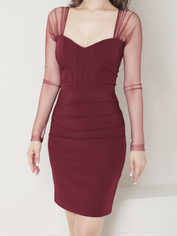 画像23: 【ANDY/アンディ】ワンカラー/ シースルー/長袖/ 袖あり/ バックリボン/ タイト/ ミニドレス/ キャバドレス[OF05] (23)