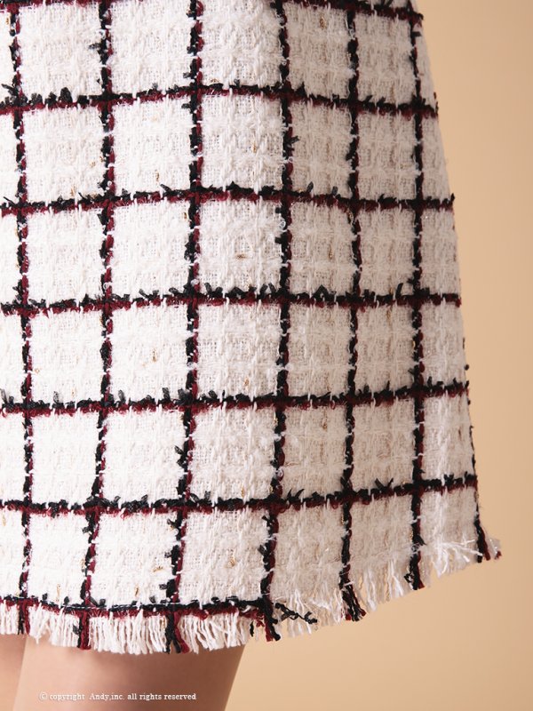 画像16: Lサイズあり【ANDY/アンディ】ツイード/ ボタン/ ポケット風デザイン/ フリンジ/ ノースリーブ/ フレア/ ミニドレス/ キャバドレス[OF05] (16)