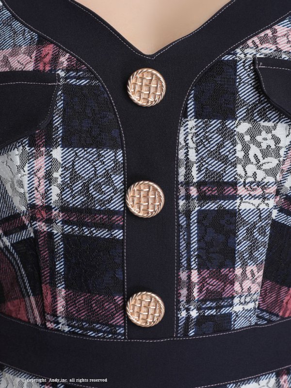画像15: 【ANDY/アンディ】チェック/ 袖フリル/ レース/ ボタン/ ワンピース/ タイト/ ミニドレス/ キャバドレス[OF05] (15)