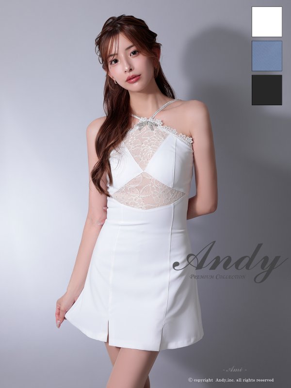 画像10: XSサイズあり【ANDY/アンディ】ビジューリボン/ ホルターネック/ レース/ 切替/ ストレッチ/ フレア/ ミニドレス/ キャバドレス[OF05] (10)