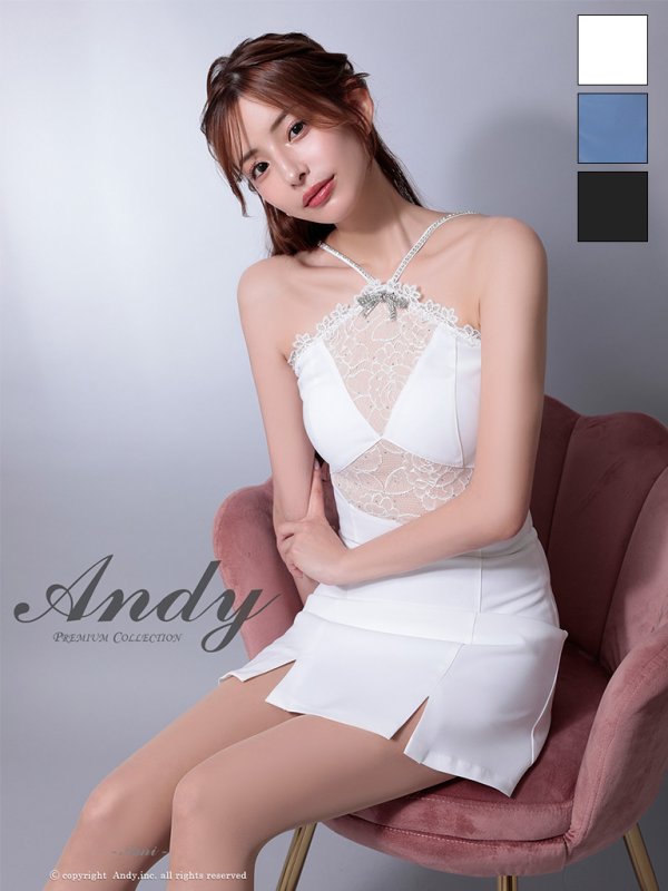 画像11: XSサイズあり【ANDY/アンディ】ビジューリボン/ ホルターネック/ レース/ 切替/ ストレッチ/ フレア/ ミニドレス/ キャバドレス[OF05] (11)